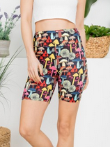 Women's Colorful Mushroom Print Biker Shorts - HalfMoonMusic