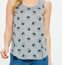 Women's Tea Cup Cat Print Tank Top - HalfMoonMusic