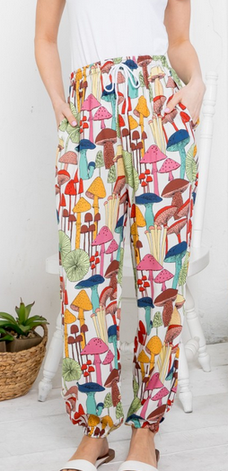Women's Viscose Mushrooms All Over Print Harem Pants - HalfMoonMusic