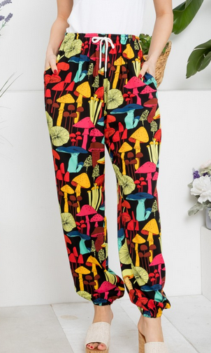 Women's Viscose Mushrooms All Over Print Harem Pants - HalfMoonMusic