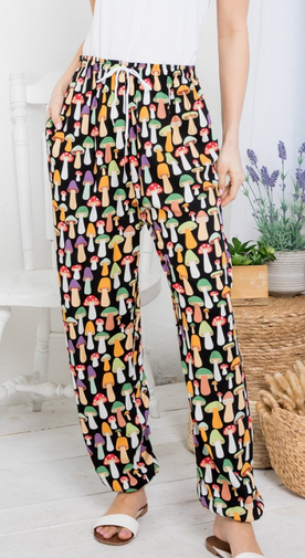 Women's Viscose Funky Mushrooms Print Harem Pants - HalfMoonMusic