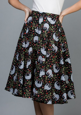Women's Medium-Length Flowy Sloth Print Skirt - HalfMoonMusic