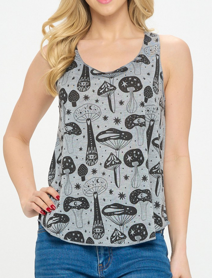 Women's Cotton Psychedelic Mushroom Eyes Print Tank Top - HalfMoonMusic