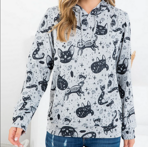 Women's Crystal Cat Pullover Hoodie - HalfMoonMusic