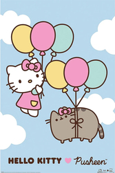 Hello Kitty x Pusheen Up & Away Poster - HalfMoonMusic