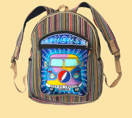 Grateful Dead Keep On Truckin' Embroidered Lightning Bolt Bus Backpack - HalfMoonMusic