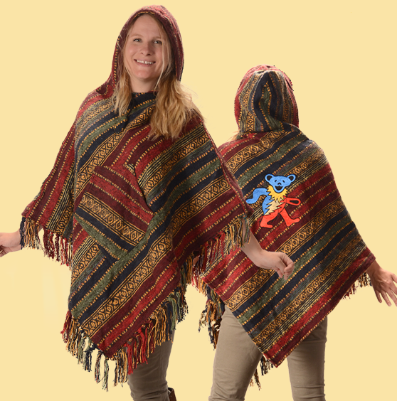 Women's Pullover Grateful Dead Embroidered Dancing Bear Hooded Poncho - HalfMoonMusic