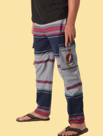 Men's Grateful Dead Hand Embroidered Stealie Striped Pants - HalfMoonMusic