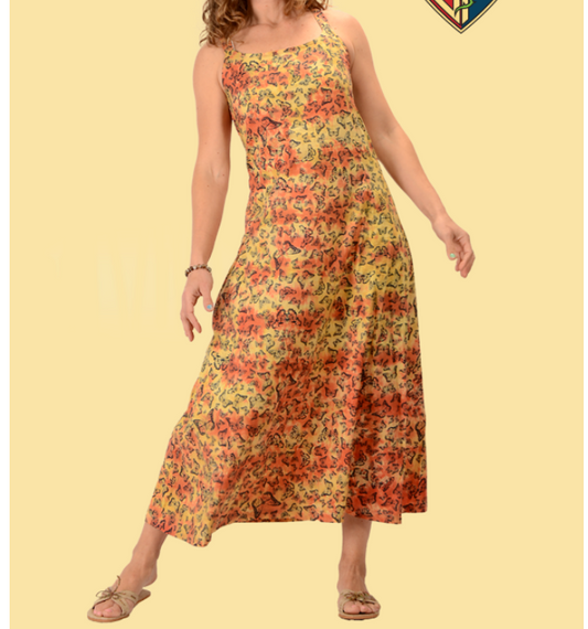 Women's Cotton Tie-Dye Butterfly Print Maxi Dress - HalfMoonMusic