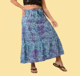 Women's Tie-Dye Three Tier Butterfly Print Maxi Skirt - HalfMoonMusic