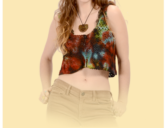 Women's Summer of Love Tie-Dye Button Up Crochet Halter Top - HalfMoonMusic
