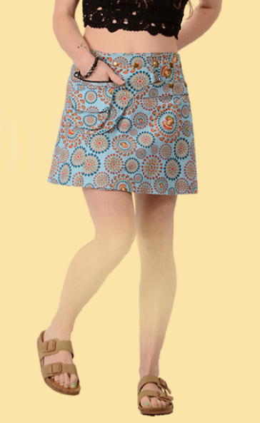 Women's Cotton Mushroom Burst Print Utility Wrap Skirt - HalfMoonMusic