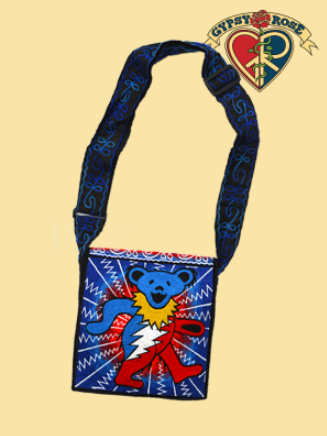 Grateful Dead Dancing Bear with Bolt Hand Embroidered Messenger Bag - HalfMoonMusic