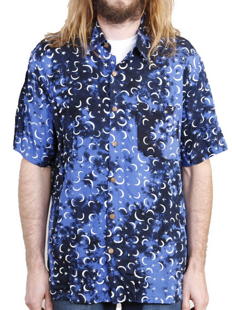 Men's Tie-Dye Starry Moons Hary Dary Button Down Shirt - HalfMoonMusic