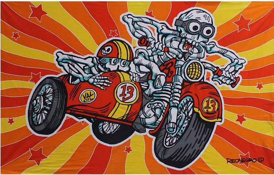 Grateful Dead Skeletons Motorcycle Side Car Tapestry - HalfMoonMusic