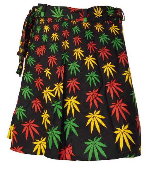 Women's Cotton Weed Leaf Vortex Short Wrap Skirt with Zip Pocket - HalfMoonMusic