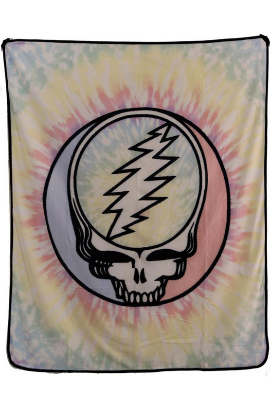 Grateful Dead Pastel Tie-Dye Steal Your Face Fleece Throw Blanket - HalfMoonMusic