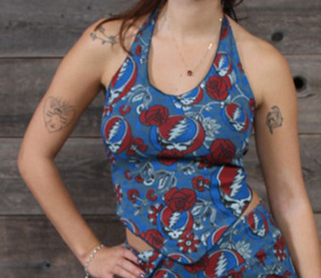 Women's Grateful Dead Cotton Lycra Multi Steal Your Face & Rose Print New Long Chest Cover Up - HalfMoonMusic