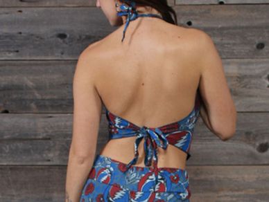 Women's Grateful Dead Cotton Lycra Multi Steal Your Face & Rose Print New Long Chest Cover Up - HalfMoonMusic