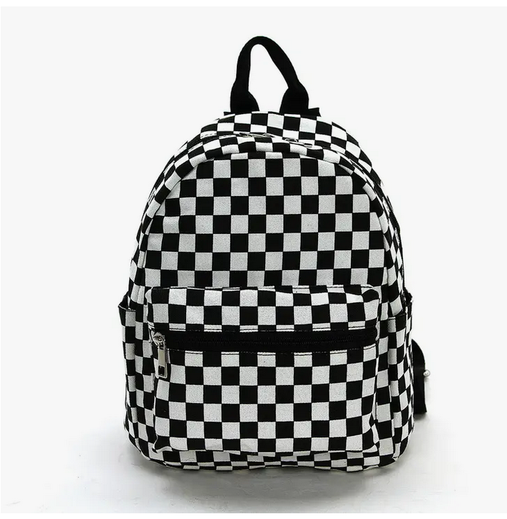 Black & White Checkerboard Mini Backpack - HalfMoonMusic