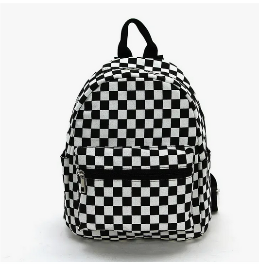 Black & White Checkerboard Mini Backpack - HalfMoonMusic