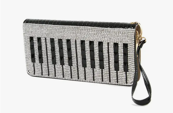 Rhinestoned Keyboard Wallet Clutch - HalfMoonMusic