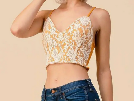 Lace Bonded Smocking Back Cami Top - HalfMoonMusic
