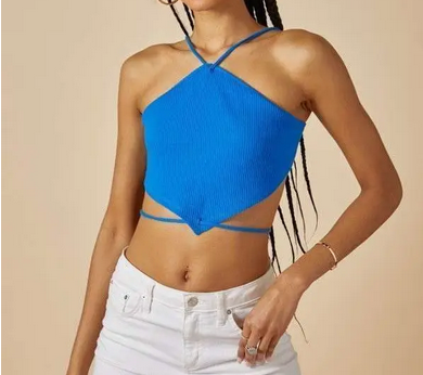 Women's Diamond Tie-Back Ribbed Halter Top - HalfMoonMusic