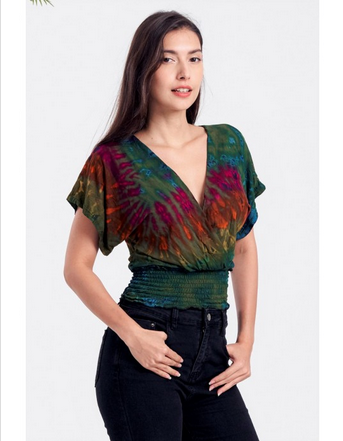 Women's Tie-Dye Elastic Waist Spandex Top - HalfMoonMusic