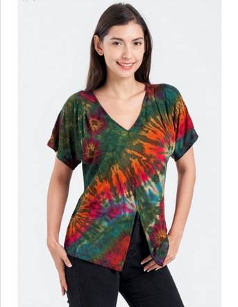 Women's Open V Tie-Dye Top - HalfMoonMusic