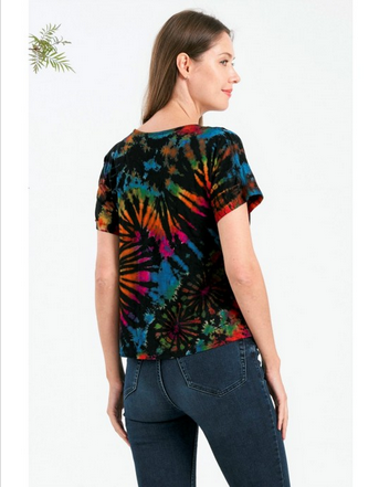 Women's Open V Tie-Dye Top - HalfMoonMusic