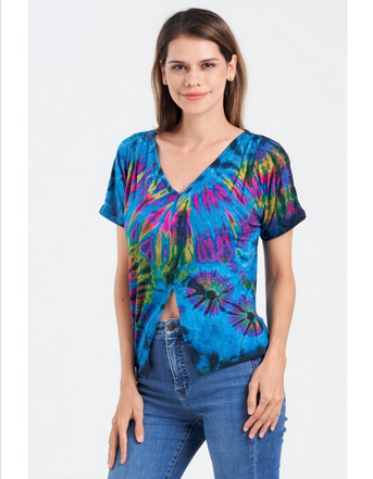 Women's Open V Tie-Dye Top - HalfMoonMusic