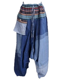 Unisex Cotton Drawstring Waist Mandala Striped Harem Pants with Pocket - HalfMoonMusic