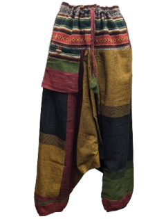 Unisex Cotton Drawstring Waist Mandala Striped Harem Pants with Pocket - HalfMoonMusic