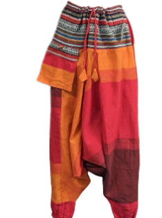 Unisex Cotton Drawstring Waist Mandala Striped Harem Pants with Pocket - HalfMoonMusic