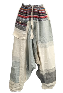 Unisex Cotton Drawstring Waist Mandala Striped Harem Pants with Pocket - HalfMoonMusic