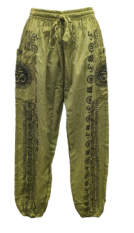 Women's Cotton Drawstring Assorted Om Print Harem Pants with Large Pockets - HalfMoonMusic