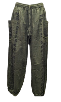 Women's Cotton Drawstring Assorted Om Print Harem Pants with Large Pockets - HalfMoonMusic