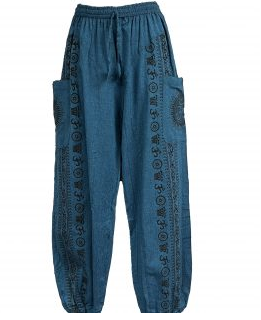 Women's Cotton Drawstring Assorted Om Print Harem Pants with Large Pockets - HalfMoonMusic