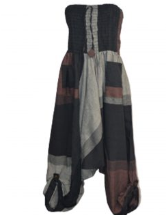 Women's Cotton Patchwork Stretchy Drawstring Romper Pants - HalfMoonMusic