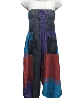 Women's Cotton Patchwork Stretchy Drawstring Romper Pants - HalfMoonMusic