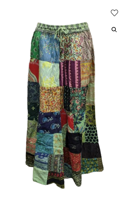 Women's Cotton Drawstring Funky Pattern Patchwork Long Skirt - HalfMoonMusic