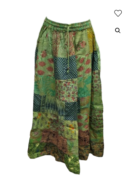 Women's Cotton Drawstring Funky Pattern Patchwork Long Skirt - HalfMoonMusic