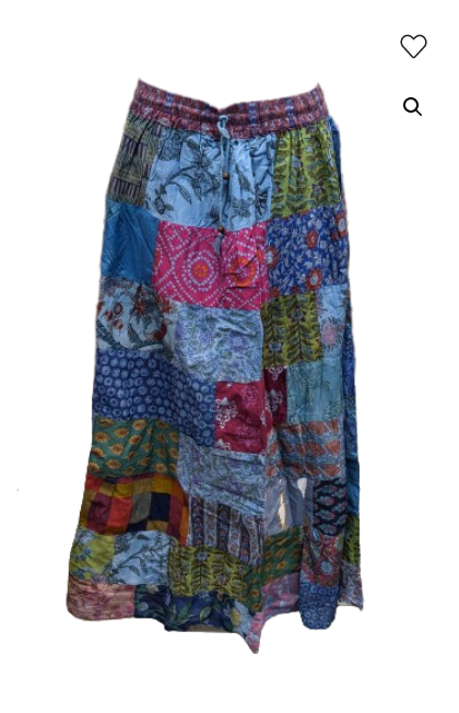 Women's Cotton Drawstring Funky Pattern Patchwork Long Skirt - HalfMoonMusic