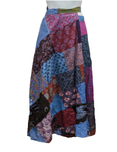 Women's Cotton Patchwork Long Wrap Skirt - HalfMoonMusic