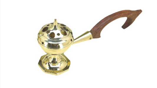 5" Brass Burner with Lid and Wooden Handle - HalfMoonMusic