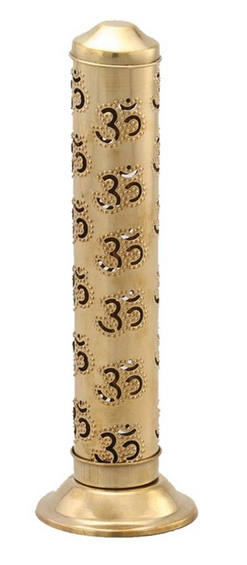 OM Brass Incense Stick and Cone Burner Tower 11" - HalfMoonMusic