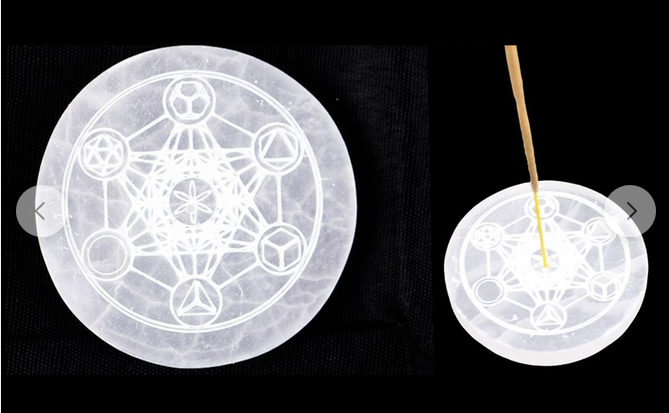 3" Round Selenite Incense Burner - HalfMoonMusic