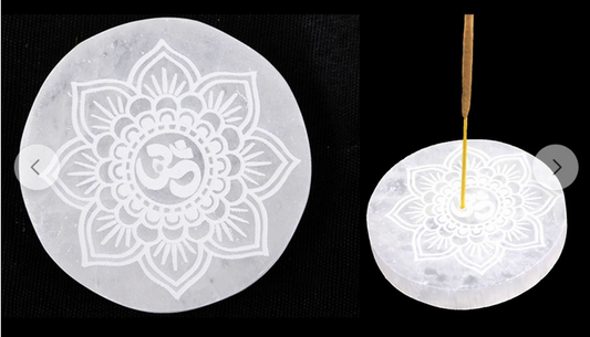 3" Round Selenite Incense Burner - HalfMoonMusic