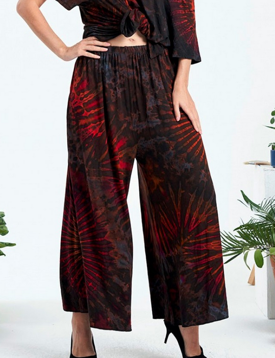 Women's Rayon Spandex Tie-Dye Wide Leg Plus Size Pants - HalfMoonMusic